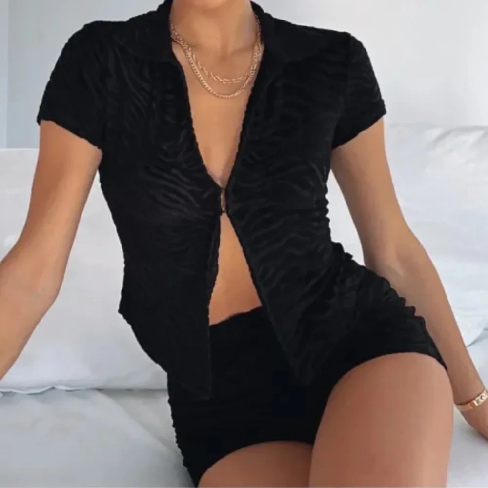 White Fox So Tempted Terry Top Shirt Black Sz Large NWT